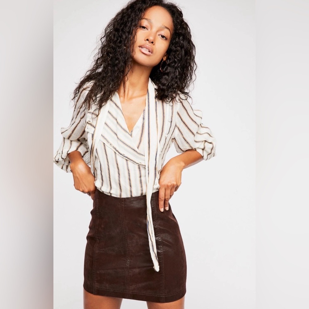 Free People Faux Leather Dark Brown Skirt